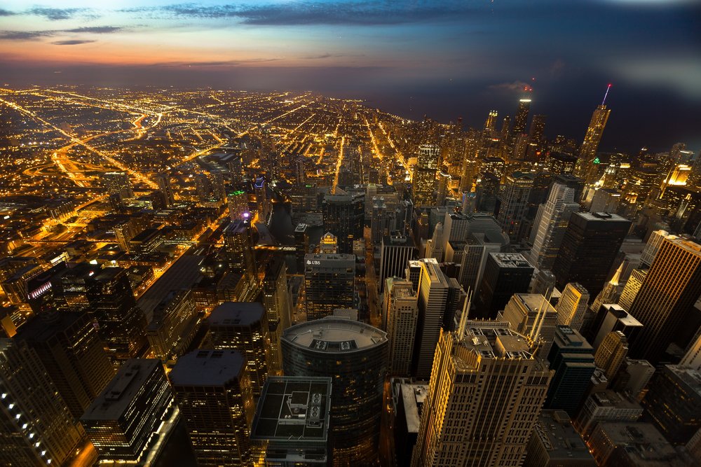 The top down view of a city